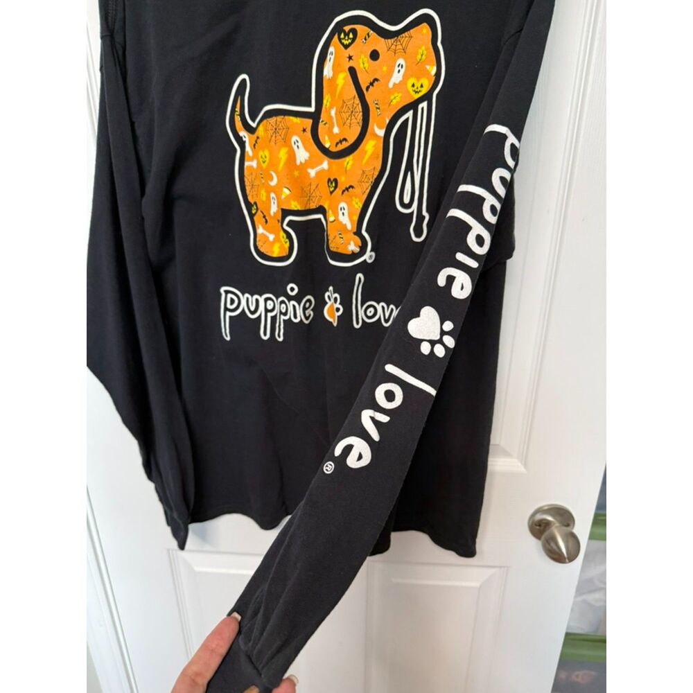 Puppie Love Dog Long Sleeve T-Shirt Size XL Black Halloween Halloween Theme - Picture 4 of 6